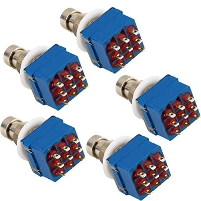 Abbildung von E Support™ 5 X 3PDT 9 Pins Box Stomp Gitarren Effekt Pedal Fußschalter True Bypass Metall Blau