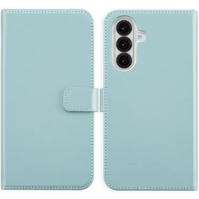 Abbildung von Samsung Galaxy A56 Hülle Echtleder Selencia Klapphülle Handyhülle Hellblau