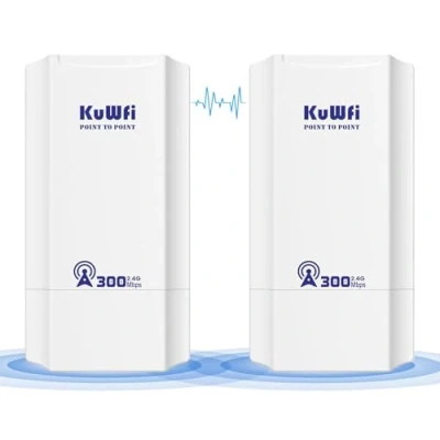 Abbildung von WiFi Bridge, 300Mbps Access Point to WLAN Bridge Outdoor, KuWFi Wireless Outdoor CPE für 1KM Netzwerkverlängerung, starlink Router, CCTV, IP Camera, IP65 Repeater mit 24V PoE Adapter