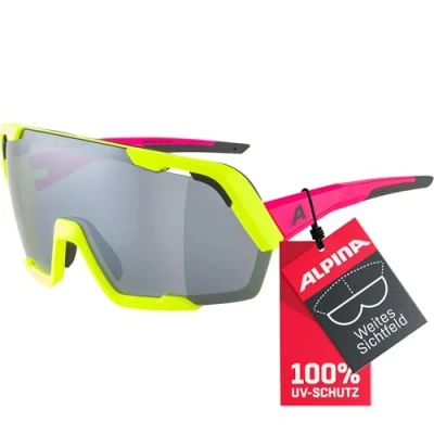 Abbildung von ALPINA ROCKET BOLD Wasserabweisende und Beschlagfreie Sport &amp; Fahrradbrille Mit 100% UV Schutz Für Erwachsene, neon pink yellow matt, One Size
