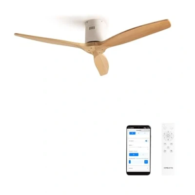Abbildung von CREATE / WINDCALM/Deckenventilator Weiß Hellesholzflügel mit WLAN und Fernbedienung/Leise, 40W, Ø132 cm, 6 Geschwindigkeiten, Timer von 1 bis 4 Std., DC Motor, Sommer Winterbetrieb