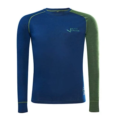 Abbildung von Black Crevice Herren Langarmshirt aus Merino Wolle in S Steel Blue/Forest Green I Funktionsshirt atmungsaktiv Funktionsunterwäsche Base Layer Long Sleeve Skiunterwäsche