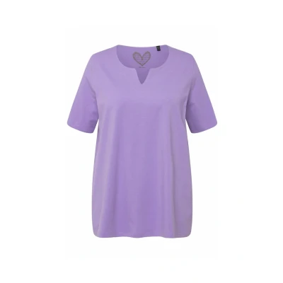 Abbildung von Ulla Popken Ausschnitt Halbarm Tshirt basic, Damen, Größe: 42/44, Pale lilac