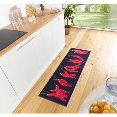 Abbildung von Hanse Home Cook &amp; Clean Küchenläufer Küchenteppich Chili Motiv Teppichläufer rutschfest Pflegeleicht Teppich Läufer für Küche, Flur, Eingangsbereich, Esszimmer 50x150cm