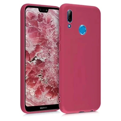 Abbildung von kwmobile Hülle kompatibel mit Huawei P20 Lite weiches TPU Silikon Case Cover geeignet für kabelloses Laden Granatapfelrot