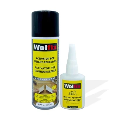 Abbildung von Wolfix Sekundenkleber Extra Stark 50g mit Aktivator Sprühkleber 200ml Spray Alleskleber Set für Profi Reparaturen Ideal Materialien wie Kunststoff, Metall, Holz und Keramik