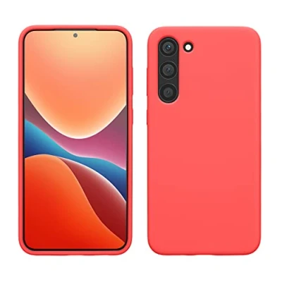 Abbildung von kwmobile Hülle kompatibel mit Samsung Galaxy S23 Plus dünnes Silikon Handy Case stoßfeste Handyhülle weiche Oberfläche Kabelloses Laden Neon Koralle