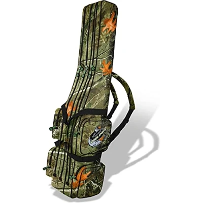 Abbildung von Rutentasche Rod Case Angelkoffer Futteral mit 2, 3 oder 4 Ruten Fächern, Verschiedene Längen wählbar stark wasserabweisender Fishing Rucksack Farbe Autumn Camo 2 Innenfächer Größe 190 cm