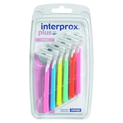 Abbildung von interprox plus Blister mixed 6 Interdentalbürstchen (rosa Ø 0,38mm, orange 0,5mm, grün 0,56mm, rot 0,6mm, gelb 0,7mm, blau 0,8mm),