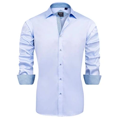 Abbildung von J.VER Herren Hemd Regular Fit Langarm Herrenhemden Freizeithemd Businesshemd Elastiscer Musterhemd,Himmelblau,L