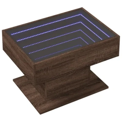 Abbildung von vidaXL LED Couchtisch, Beistelltisch mit Infinity Spiegel, Kaffeetisch Sofatisch für Wohnzimmer, Wohnzimmertisch, Braun Eichen Optik Holzwerkstoff