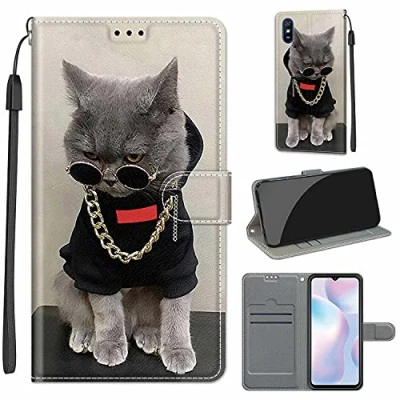 Abbildung von TOMYOU Hülle für Xiaomi Redmi 9A, Stoßfestes Flip Holster, Premium Leder PU Handyhülle, Case Wallet mit [Magnetic Closure] 9A