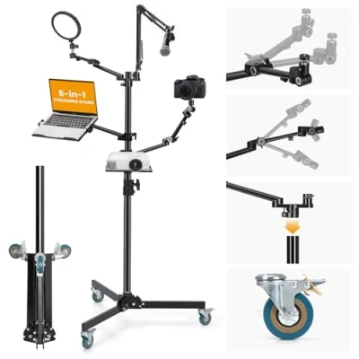 Abbildung von TARION Tischstativ Kamera Overhead Stativ: Tischhalterung Klemmstativ Flexibel Tisch Halterung mit 4 Gelenkarm für Ringlicht Laptop Monitor Mikrofon Fotografie Video Live Streaming(Flur Set)