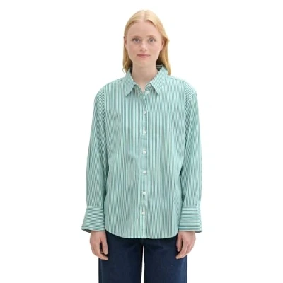 Abbildung von TOM Tailor Denim Gestreiftes Loose FIT Hemdbluse, Damen, Größe: Medium, Green white vertical stripe