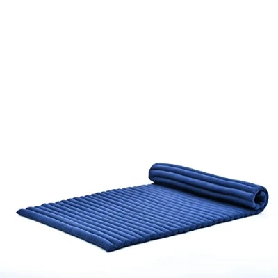 Abbildung von Leewadee Faltbare Bodenmatratze Japanischer Rollbarer Futon Tatami Faltmatte Gästebett Camping Matratze Thai Massage Matte, Kapok Füllung, 190 x 100 cm, Blau