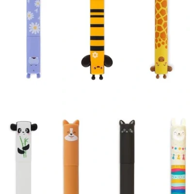 Abbildung von LEGAMI Stifte Set [7 Stck.], radierbare Gelstifte mit Motiven Panda, Giraffe, Corgi, Biene, Kitty, Lama und Hippo