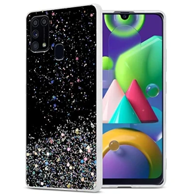 Abbildung von Cadorabo Hülle kompatibel mit Samsung Galaxy M31 Rundumschutz TPU Silikon Case Mädchen Glitzer Strass Design Slim Kratzfest Weiche Gummi Bling Schutzhülle für in Schwarz