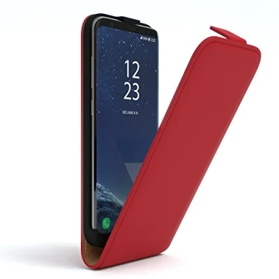 Abbildung von EAZY Case Hülle kompatibel mit Samsung Galaxy S8 Plus Flip Cover zum Aufklappen, Handyhülle aufklappbar, Schutzhülle, Flipcover, Flipcase, Flipstyle vertikal klappbar, aus Kunstleder, Rot