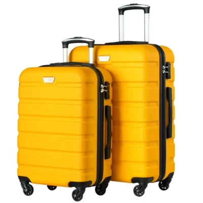 Abbildung von COOLIFE Koffer Premium Hartschalenkoffer Trolley Rollkoffer Reisekoffer Kofferset Handgepäck mit TSA Schloss und 4 Rollen (Zitronengelb, Set 2tlg(S + M))