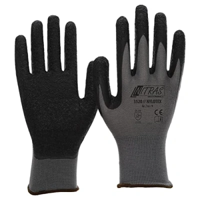 Abbildung von NITRAS Nylotex 3520 Nylon Latexhandschuhe Arbeitshandschuhe 12 PAAR, Grau/Schwarz, 9