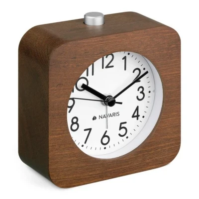 Abbildung von Navaris Reisewecker Retro Holzwecker mit Snooze Leise Tischuhr ohne Ticken
