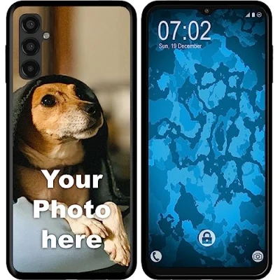 Abbildung von PhoneNatic personalisierte Handyhülle für Galaxy A14 5G in Schwarz Custom Case zum selbst gestalten mit eigenem Foto Bild Text individuell