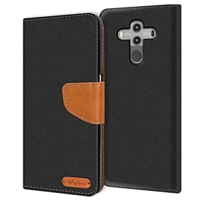 Abbildung von Verco für Mate 10 Pro Hülle, Schutzhülle Huawei Tasche Denim Textil Book Case Flip Klapphülle, Schwarz