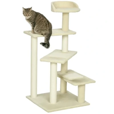 Abbildung von PawHut Kratzbaum mit Sisalsäulen, Katzenkratzbaum, Kletterbaum, Beige, 50 x 100 cm, 50L 50B 100H cm