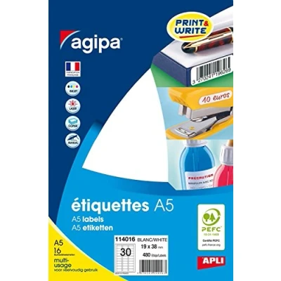 Abbildung von agipa 114016 Universal Etiketten, 19 x 38 mm, weiß