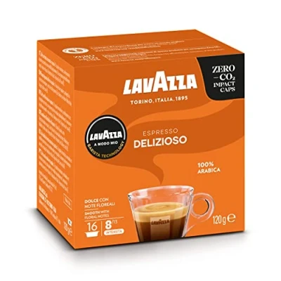 Abbildung von Lavazza, A Modo Mio Espresso Delizioso, 1 Packung mit 16 Kaffeekapseln Floralen Noten und einem leichten Likörgeschmack, 100% Arabica, Intensität 8/13, Mittlere Röstung