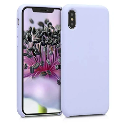 Abbildung von kwmobile Hülle kompatibel mit Apple iPhone X Silikon Handy Case Handyhülle weiche Oberfläche kabelloses Laden Pastell Lavendel