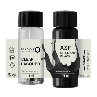 Abbildung von SD COLORS Neue lackstifte BRILLANTES SCHWARZ A3F Reparatur KRATZEN 15 ml (Farbe+KLARLACK)