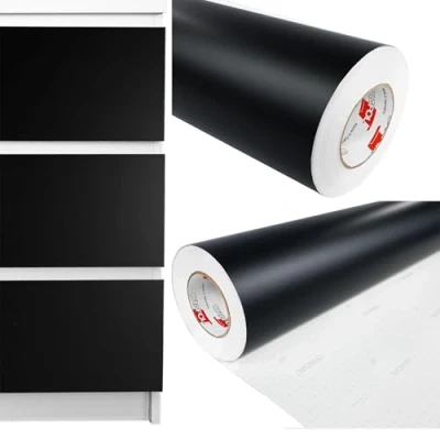 Abbildung von DecoMeister Klebefolien Deko Folie Selbstklebefolie Selbstklebende Möbelfolie Einfarbig für Interior Exterior Einheitliche Farbe Fertigrolle 100cm x 1000cm Schwarz Matt