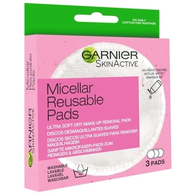 Abbildung von Garnier Mizellar Wiederverwendbare Makeup Entferner Eco Pads, 3 Mikrofaser Geeignet für alle Hauttypen, 0 Abfall Umweltfreundliche Ultra Soft 100% Polyester, Bis zu 1000 Wäschen pro Pad
