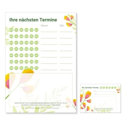 Abbildung von Frank Paperman Terminplaner 600 Terminzettel Praxis, 12 x Terminblock à 50 Blatt, Blumen Floral, 100 % Recyclingpapier, Kosmetik Salon Massage Studios Wellness Ärzte