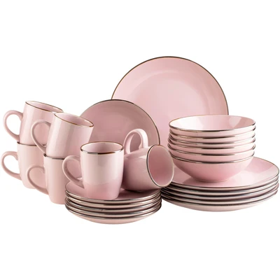 Abbildung von MÄSER Kombiservice &quot;Geschirr Set, Service Metallic Rim&quot;, (Set, 24 tlg.), messingfarben schimernden Umrandung, Teile, für 6 Personen