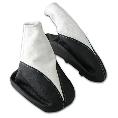 Abbildung von L &amp; P Car Design L&amp;P A099 3 Set Schaltsack Schaltmanschette + Handbremsmanschette 100% Echtleder Leder Schwarz Weiß Ersatzteil für Opel Astra G