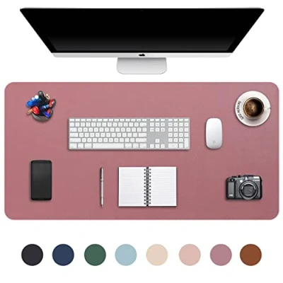 Abbildung von DOBAOJIA Erweitertes Mausepad Große Mausmat XXL Schreibtischmatte Schreibtischunterlage für Laptop/Tastatur/Maus Schreibblock, PU Leder Wasserdicht + Wildleder rutschfest 90 x 43cm (Dunkelpink)