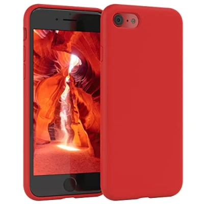 Abbildung von EAZY CASE Premium Silikon Handyhülle kompatibel mit iPhone SE (2022/2020) / 8/7, Slimcover Kameraschutz und Innenfutter, Silikonhülle, Schutzhülle, Bumper, Handy Case, Hülle, Softcase, Rot