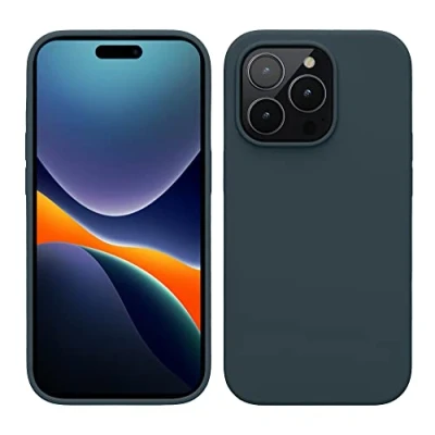 Abbildung von kwmobile Hülle für das iPhone 14 Pro dünnes Silikon Handy Case stoßfeste Handyhülle mit weicher Oberfläche unterstützt kabelloses Laden Dunkler Schiefer
