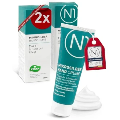 Abbildung von N1 Mikrosilber Handcreme für sehr trockene Hände 100ml [inkl. Desinfektion] rissige + Desinfektionsmittel in einem Produkt