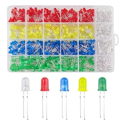 Abbildung von YIXISI 600PCS 5MM LED Leuchtdiode, Dioden Set, Rundkopf LED, 5 Farben (120PCS Jede Farbe), Weiß Rot Gelb Grün Blau