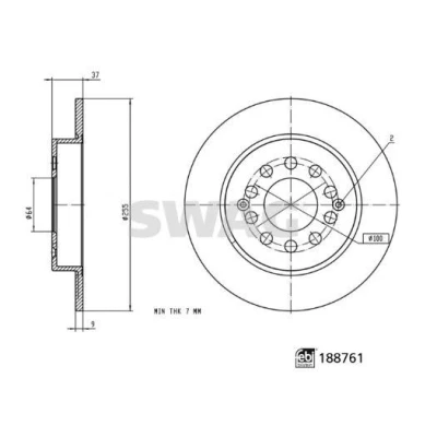 Abbildung von SWAG Bremsscheibe Hinterachse 255mm 9mm 5 loch 100mm voll beschichtet 33 11 0866 10266049 Bremsscheiben, Scheibenbremsen