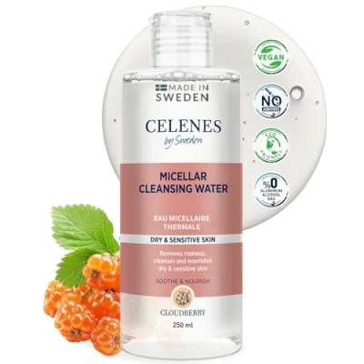 Abbildung von Celenes by Sweden Cloudberry Micellair Reinigungswasser 250ml Alkoholfrei, Parabenfrei, Vegan Ideal für Trockene &amp; Empfindliche Haut Hydratisiert Beruhigt mit Natürlichen Extrakten