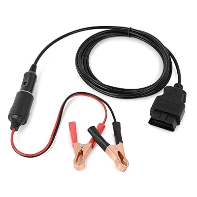 Abbildung von 9.8Ft OBD II Fahrzeug Notstromversorgungskabel Memory Saver mit 12V Alligator Clip On Zigarettenanzünder Steckdose