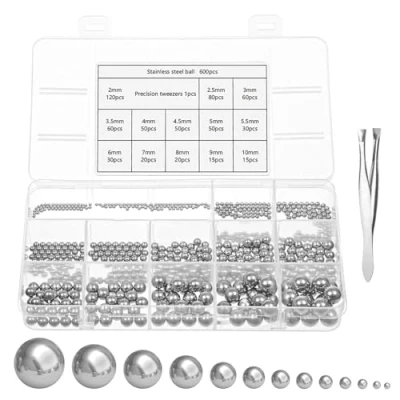 Abbildung von Szaboviktoria 600 Stück Stahlkugeln，Edelstahlkugeln，Metallkugeln Sortiment Kit, Kugellager kugeln，13 Größen, M2 M10，für Fahrrad Rad Präzision Innenlager Fahrradnabe Lager Lagerkäfig Ersatzteile