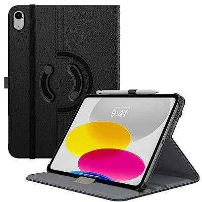 Abbildung von TiMOVO Hülle Kompatibel mit iPad 10 Generation 10,9 Zoll 2022, Hülle, 90 Drehbar PU Schutzhülle, Smart Case Standfunktion &amp; Stift Schleife für Gen, Schwarz