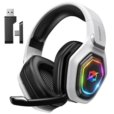 Abbildung von Ozeino OW810 Gaming Headset, Type C &amp; USB Schnittstelle 2.4GHz Wireless Headset mit, Bluetooth Mit Mikrofon Geräuschunterdrückung, für PC/PS4/PS5/Mac, 20H+ Akkulaufzeit Weiß