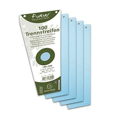 Abbildung von Exacompta 13515B 100er Pack Karton Trennstreifen. Trapezform blau. Für eine übersichtliche Anblage Ihrer Dokumente. Trennlaschen Trennblätter Ordner Register Blauer Engel