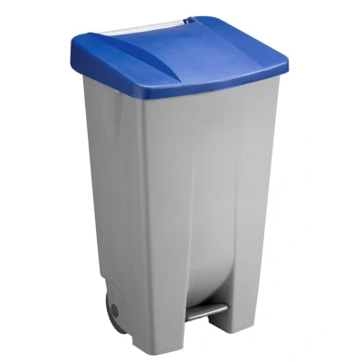 Abbildung von Sunware Basic Abfalleimer 120 Liter 42,5x51x87,5cm mit Rädern/Fußpedal/Handgriff grau/blau